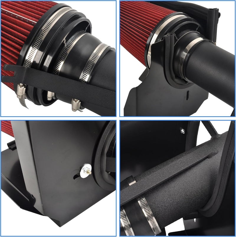 GESEXI 4" Cold Air Intake System + Heat Shield Compatible with 1999-2006 GMC/Chevy V8 4.8L/5.3L/6.0L Silverado 1500/2500/3500 (Black & Red) - Image 4